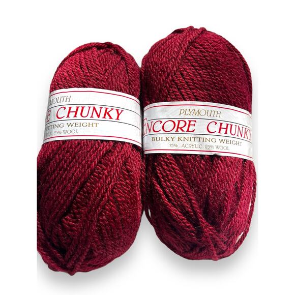 2 Skeins Plymouth Yarns ENCORE CHUNKY Bulky Acrylic Wool  🧶 #999 Burgundy Red - Picture 8 of 9